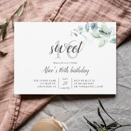 `Boho Greenery Eucalyptus Sweet 16 Invitation