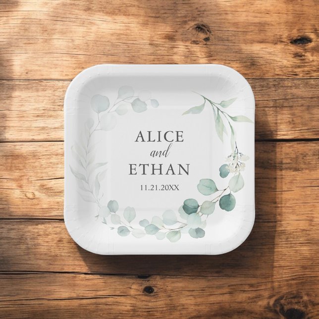 Boho Greenery Eucalyptus Wedding Paper Plates (Creator Uploaded)