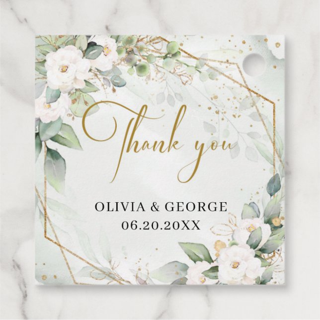 Boho greenery eucalyptus white flowers favor tags (Back)