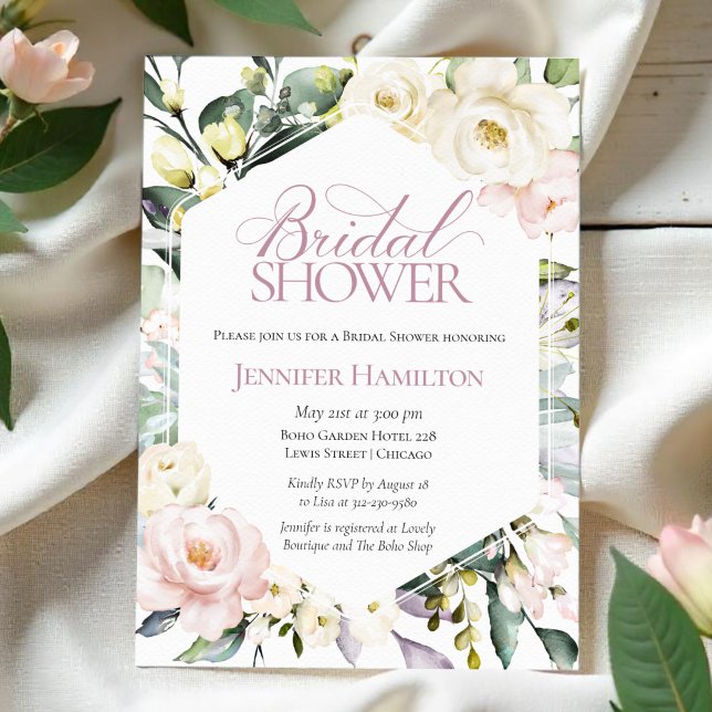 Boho Greenery Floral Frame Bridal Shower Invitation (Creator Uploaded)