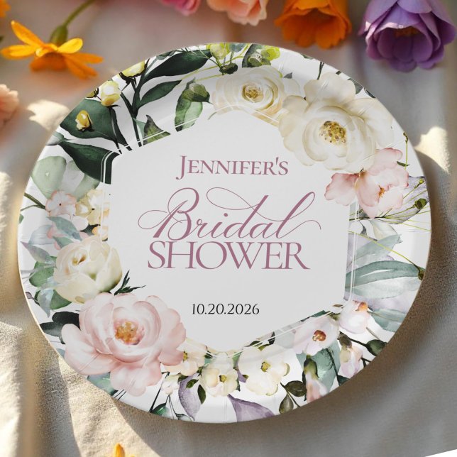 Boho Greenery Floral Frame Bridal Shower Paper Plates (Creator Uploaded)