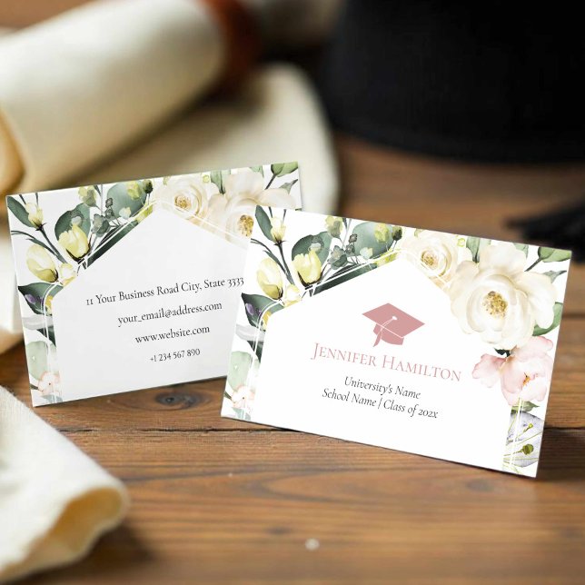 Boho Greenery Floral Frame Graduation Name Card (Creator Uploaded)