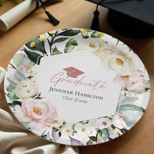 Boho Greenery Floral Frame Graduation Paper Plates