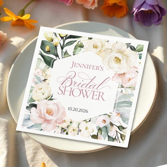 Boho Greenery Floral Frame Wedding Napkins (Creator Uploaded)