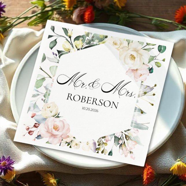 Boho Greenery Floral Frame Wedding Napkins (Creator Uploaded)