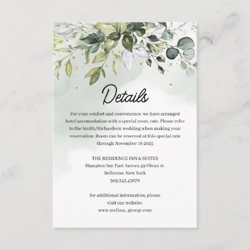 Boho greenery folaige leaves gold wedding details enclosure card