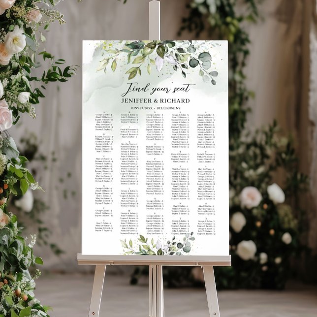 Boho greenery foliage alphabetical sating chart (Boho greenery foliage alphabetical sating chart)
