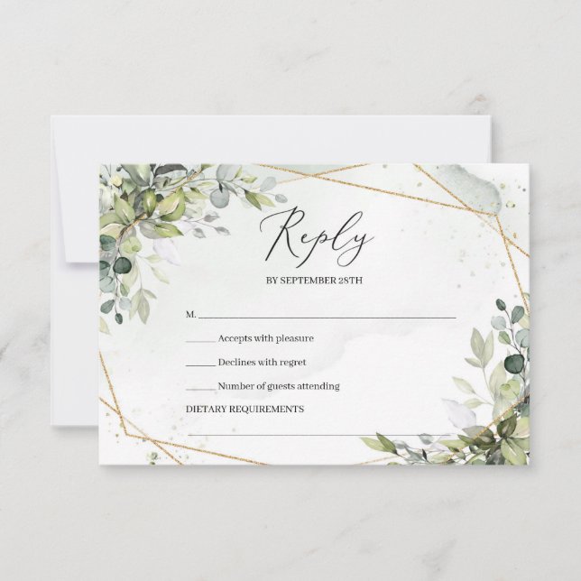 Boho greenery foliage and gold frame spring rsvp (Front)