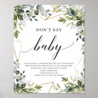 Boho greenery foliage don't say baby game sign
