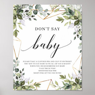 Boho greenery foliage don't say baby game sign