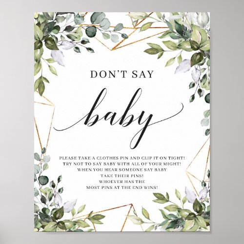 Boho greenery foliage dont say baby game sign