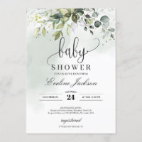 Boho greenery foliage eucalyptus baby shower invitation