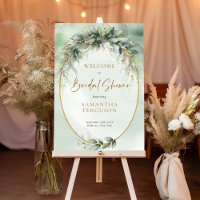 Boho greenery foliage gold Bridal shower Welcome