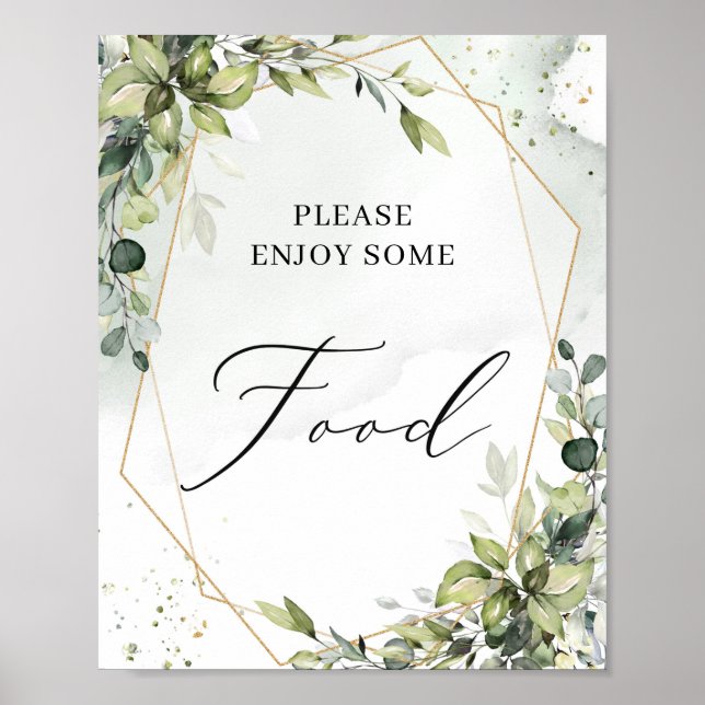 Boho greenery foliage gold geometric food sign (Front)