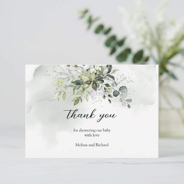 Boho greenery foliage gold letters Thank You  Enclosure Card (Standing Front)