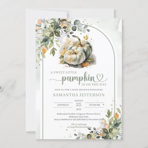 Boho greenery foliage leaves twins green pumpkins invitation