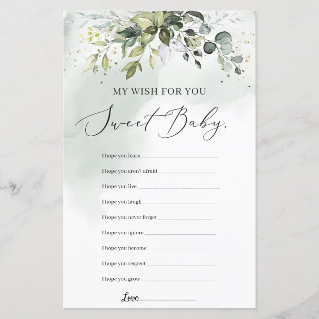Boho greenery foliage my wish for you baby shower (Front)