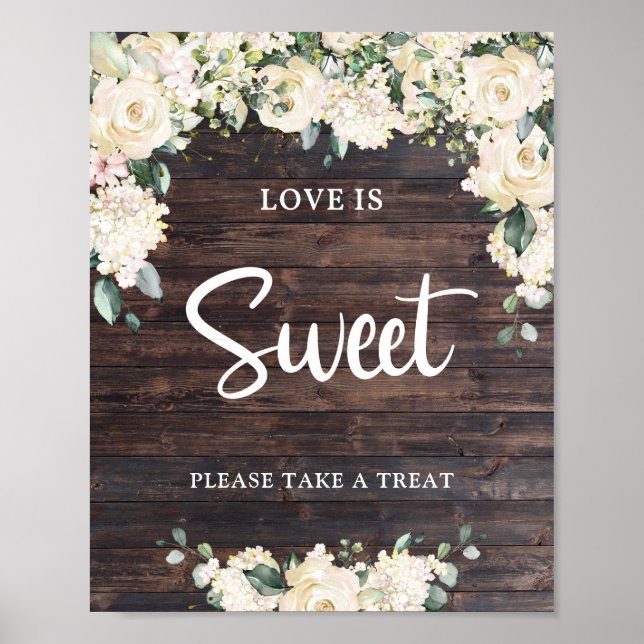 Boho greenery foliage roses love is sweet sign (Front)