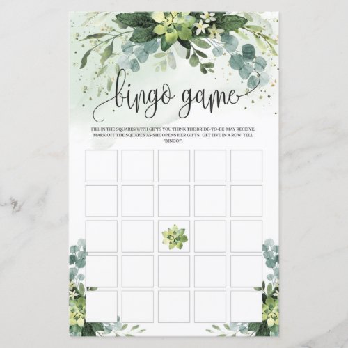 Boho greenery foliage succulent floral bingo game