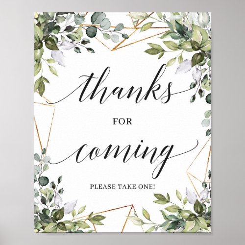 Boho greenery foliage thanks for coming sign