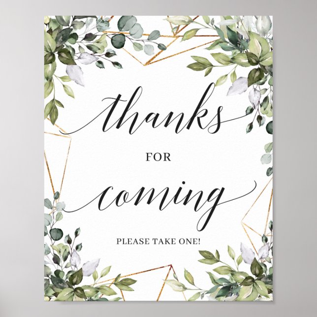 Boho greenery foliage thanks for coming sign (Front)