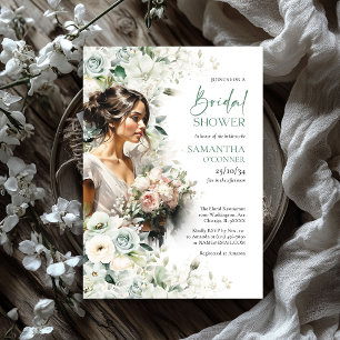 Boho greenery foliage white roses beauty bride invitation