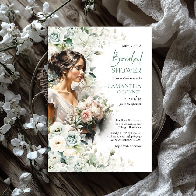 Boho greenery foliage white roses beauty bride  invitation (Boho greenery foliage white roses beauty bride invitation)