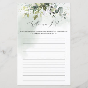 Boho greenery foliage Who Am I bridal shower game