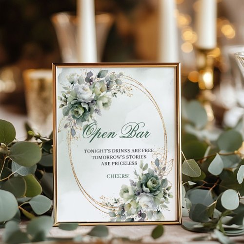 Boho Greenery Gold Open Bar Wedding Table Sign