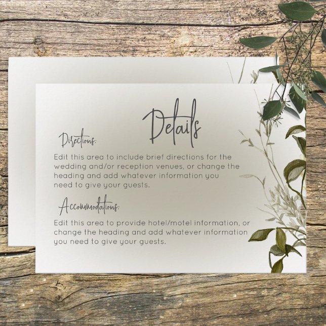 Boho Greenery Modern Details Wedding Enclosure Card (Creator Uploaded)
