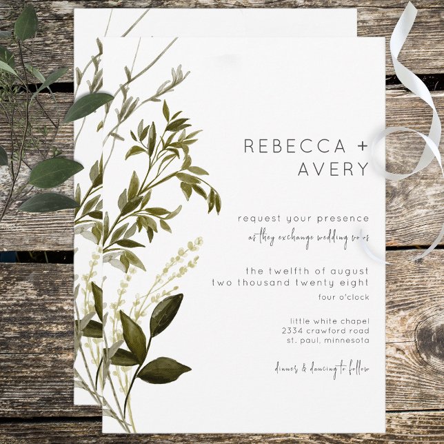 Boho Greenery Modern Floral Wedding Invitation (Creator Uploaded)