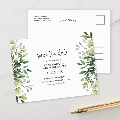 Boho Greenery Modern Save the Date Announcement Postcard