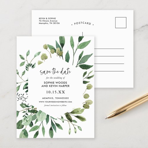 Boho Greenery Modern Save the Date Announcement Postcard