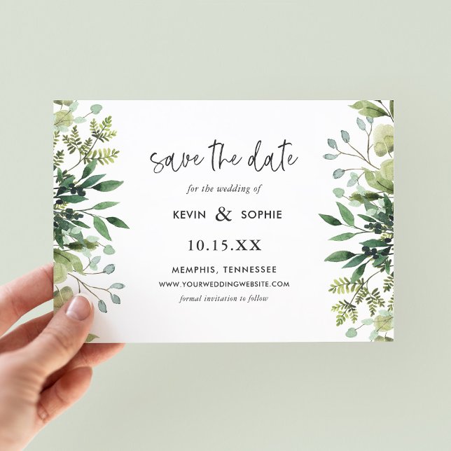 Boho Greenery Modern Save the Date Cards (Creator Uploaded)