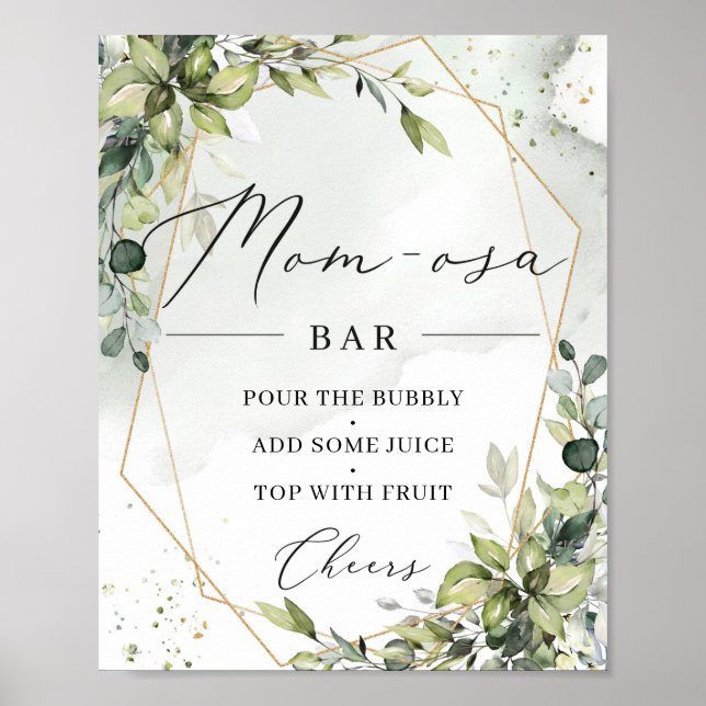 Boho greenery mom-osa bar sign gold geometric (Front)