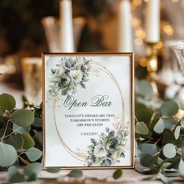 Boho Greenery Open Bar 8x10 Tabletop Sign Gold (Boho Greenery Open Bar 8x10 Tabletop Sign Gold)