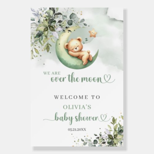 Boho greenery over the moon teddy bear Welcome  Foam Board