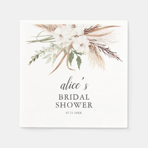 Boho Greenery Pampa Grass Bridal Shower Napkins