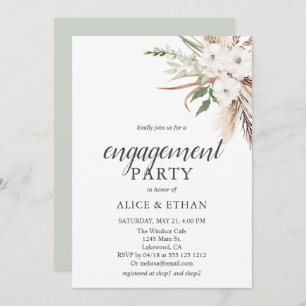 Boho Greenery Pampa Grass Engagement Party Invitat Invitation