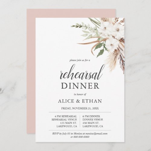 Boho Greenery Pampa Grass Rehearsal Dinner Invitation