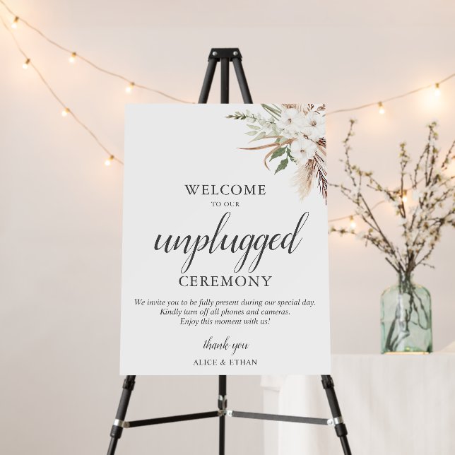 Boho Greenery Pampa Grass Unplugged Sign (In Situ (Stand))