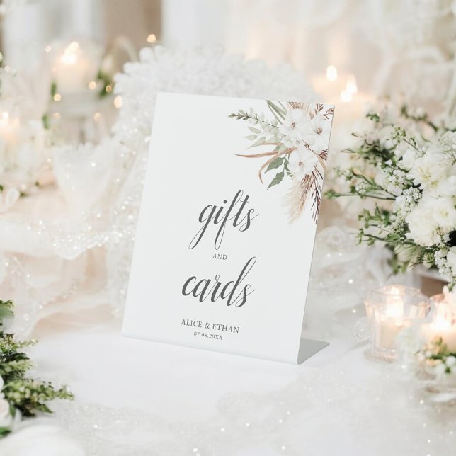 Boho Greenery Pampa Grass Wedding Gifts Cards Pedestal Sign (Creator Uploaded)