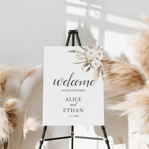 Boho Greenery Pampa Grass Welcome Sign