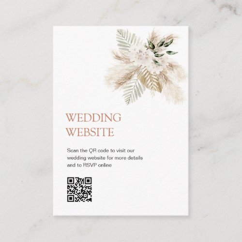 Boho greenery pampas grass QR code wedding website Enclosure Card