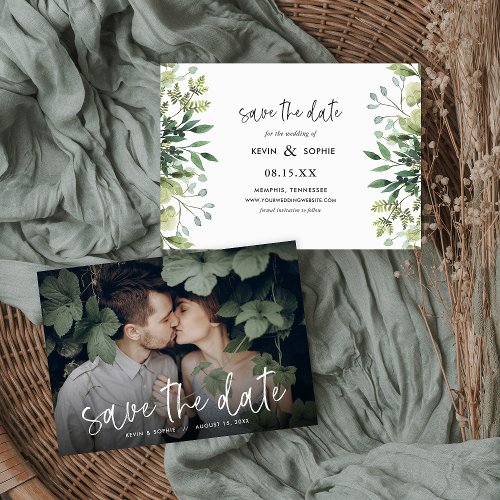 Boho Greenery Photo Save the Date