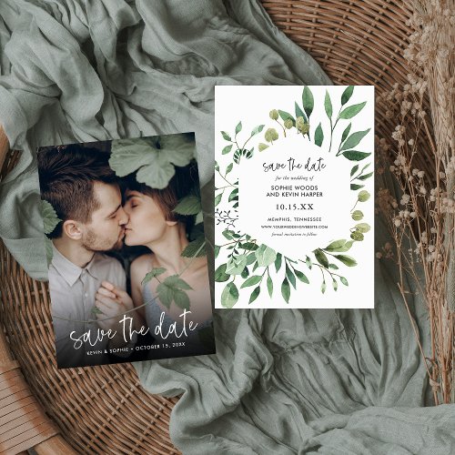 Boho Greenery Photo Save the Date