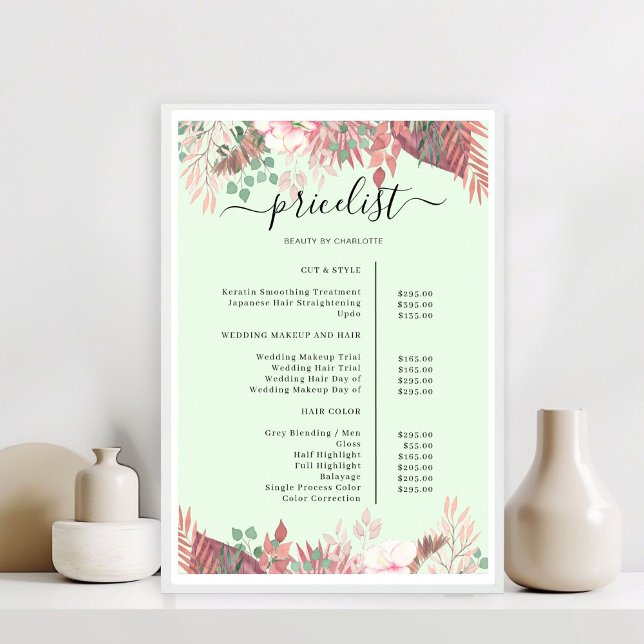 Boho Greenery Salon Price List Poster (Boho Greenery Salon Price List Poster)