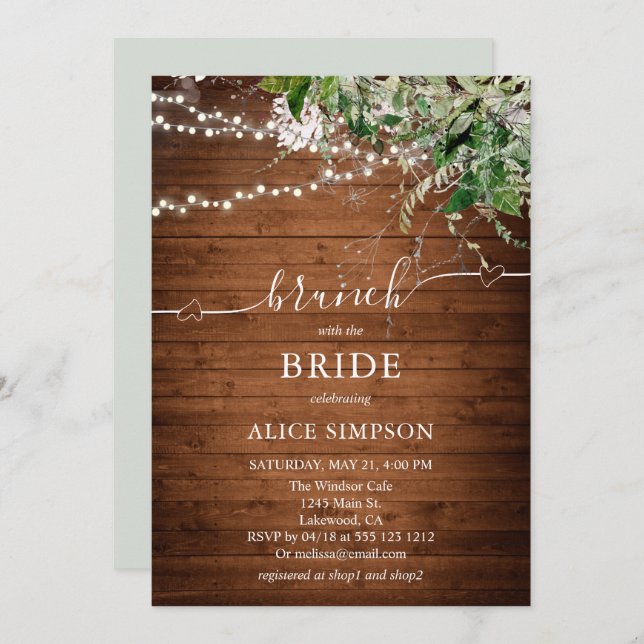 Boho Greenery Script Heart Brunch Bridal Shower In Invitation (Front/Back)