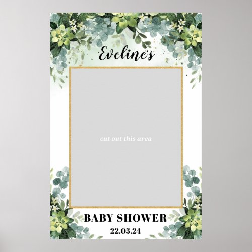 Boho greenery succulent baby shower photo prop poster
