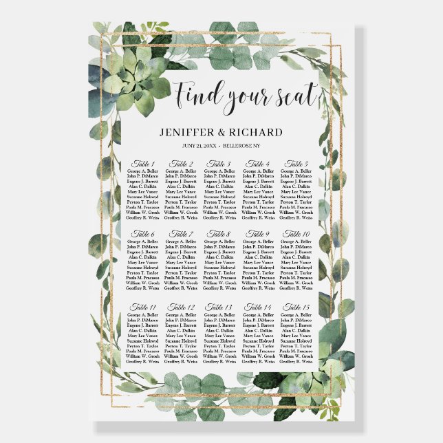 Boho greenery succulent floral gold frame seating  foam board (Front)